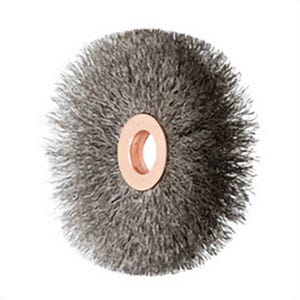 Pferd 81586 Small dia Tube Center Wheel Brush, 3 in dia Brush, 5/8 in W Face, 0.006 in dia Crimped Filament/Wire, 1/2 in Arbor Hole