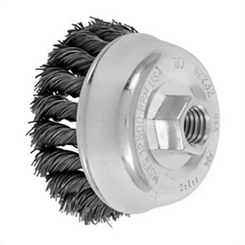 Pferd 82232 External Nut Heavy Duty Minigrinder Single Row Cup Brush, 3-1/2 in dia Brush, 5/8-11 Arbor, 0.02 in dia Filament/Wire