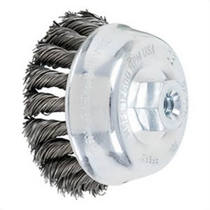 Pferd 82236 External Nut Heavy Duty Minigrinder Single Row Cup Brush, 3-1/2 in dia Brush, 3/8-24 Arbor, 0.02 in dia Filament/Wire