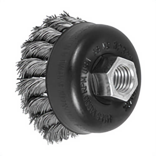 Pferd 82329 External Nut Heavy Duty Minigrinder Single Row Cup Brush, 2-3/4 in dia Brush, 5/8-11 Arbor Hole, Standard/Twist Knot