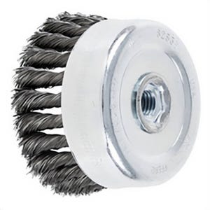 Pferd 82539 Internal Nut Single Row Cup Brush, 4 in dia Brush, 5/8-11 Arbor Hole, 0.014 in dia Filament/Wire, Standard/Twist Knot, Carbon Steel Fill
