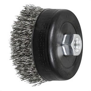 Pferd 82635 External Nut Cup Brush, 4 in dia Brush, 5/8-11 Arbor Hole, 0.02 in dia Filament/Wire, Crimped, Stainless Steel Fill