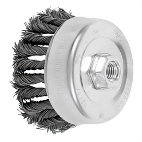 Pferd 82717 Combitwist® External Nut Single Row Cup Brush, 4 in dia Brush, 5/8-11 Arbor Hole, 0.023 in dia Filament/Wire