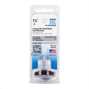 Pferd 82852P Bevel Stem Mounted Industrial Line Cup Brush, 1-1/2 in dia Brush, 0.012 in dia Filament/Wire, Crimped, Carbon Steel Fill