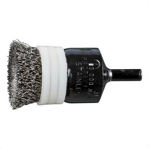 Pferd 83032 Bridled Stem Mount End Brush, 1 in, Banded/Crimped, 0.01 in, Stainless Steel Fill, 5/8 in, 1 in L Trim
