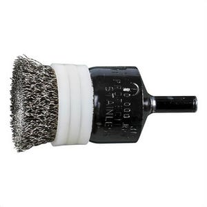 Pferd 83032 Bridled Stem Mount End Brush, 1 in, Banded/Crimped, 0.01 in, Stainless Steel Fill, 5/8 in, 1 in L Trim