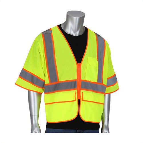 PIP® 305-SVZSE-LY/XL 2-Tone High Visibility Self-Extinguishing Surveyors Vest, Extra-Large, Hi-Viz Yellow, Polyester Mesh
