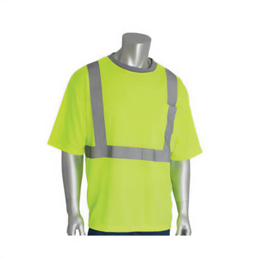 PIP® 312-1200-LY/4X Short Sleeve Crew Neck T-Shirt with Reflective, 4XL, Hi-Viz Lime Yellow, Bird's Eye Polyester, 34.3 in L