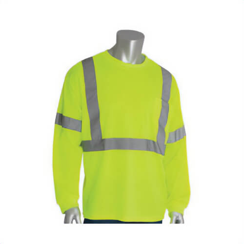 PIP® 313-1300-LY/3X Long Sleeve Crew Neck T-Shirt, 3XL, Hi-Viz Lime Yellow, Bird's Eye Polyester, 31-1/2 in L