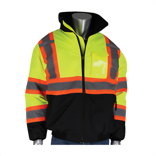 PIP® 333-1745-LY/3X 333-1745-LY 2-Tone Insulated Bomber Jacket, Black/Hi-Viz Lime Yellow, 300D Polyester, 66 in Chest