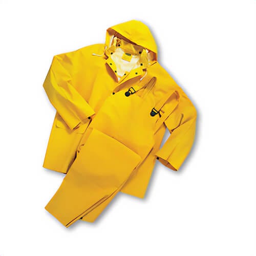 PIP® 4035/M Boss® 3 pc Rain Suit, M, Yellow, Polyester/PVC, 46 in Waist, 30 in L Inseam, Drawstring Hood