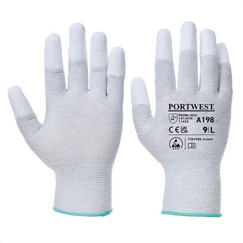 Portwest A198GRRXXS Antistatic Polyurethane Fingertip Glove, Gray, XXS