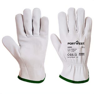 Portwest A260GRRXXL Oves Leather Driver Glove, Goatskin, Elastic Wrist, Abrasion Level 3, Gray, 2XL