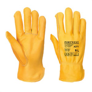 Portwest A271TARXL Lined Driver Glove, Premium Fleece Lining, Cut Level A2, Keystone Thumb, Tan, XL