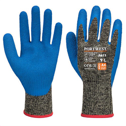 Portwest A611K4RXXXL Aramid HR Cut Latex Glove, Cut Level A4, Black/Blue, 3XL