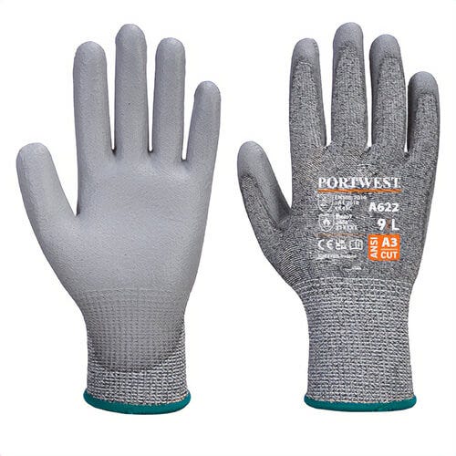 Portwest A622G7RXXXL Cut C13 Polyurethane Glove, Cut Level A3, Gray, 3XL