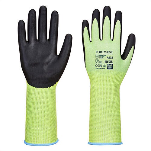 Portwest A632E8RM Extended Cuff Cut Glove, Nitrile Foam Coating, Palm Dipped, ANSI Cut Level A4, A645, Green/Black, M
