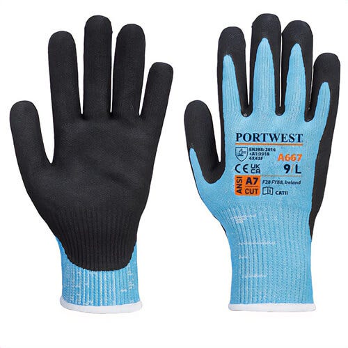 Portwest A667B8RM Claymore Cut F13 Nitrile Glove, Cut Level A8, Blue/Black, M