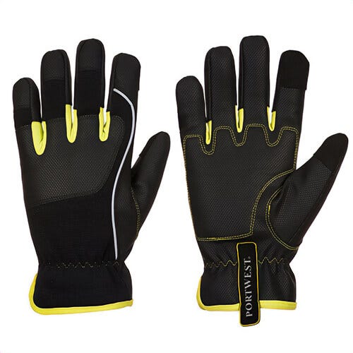 Portwest A771BKYXXL PW3 Tradesman™ Glove, Touchscreen, Lightweight, Reinforced Padded Palms, Hi-Viz, Black/Yellow, 2XL