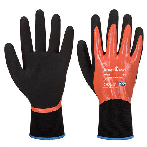 Portwest AP30O8RXXL Dermi Pro Glove, Ergonomic Design, Nitrile Foam Coated Palm, Orange/Black, 2XL