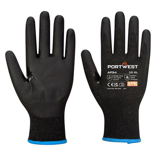Portwest AP34K8RXXL LR15 Nitrile Foam Touchscreen Glove, Cut Level A2, Black, 2XL, 12 pk