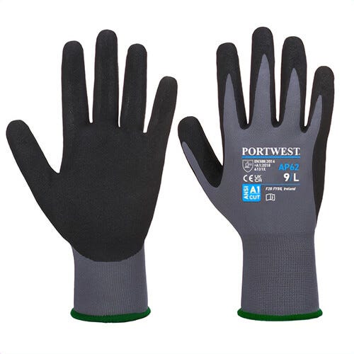 Portwest AP62G8RXXL Dermiflex Aqua Glove, Water Repellant, Nitrile Coating, Lightweight, Breathable, 15 ga Liner, Gray/Black, 2XL