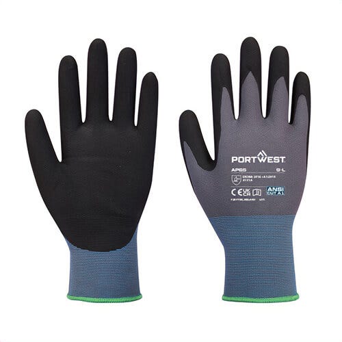 Portwest AP65K7RXXL NPR Pro Nitrile Foam Glove, Moisture Wicking, Anti-Microbial Finish, 100% Latex Free, Black/Gray, 2XL