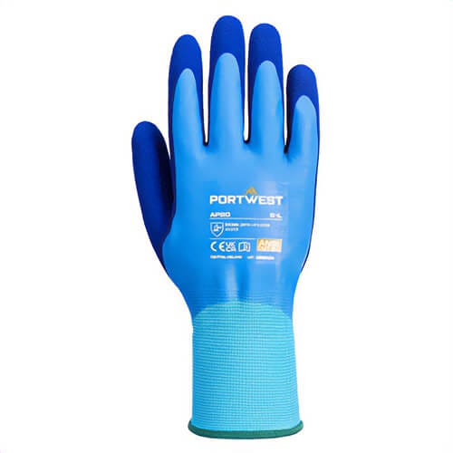 Portwest AP80B4RXXL Liquid Pro Glove, Lightweight, Dual Latex Coating, Elasticized Cuff, Blue, 2XL