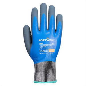 Portwest AP81B4RL Liquid Pro HR Cut Glove, Dual Latex and Liquid Pro Coating, ANSI Abrasion Level 6, Cut Level A4, Blue, L