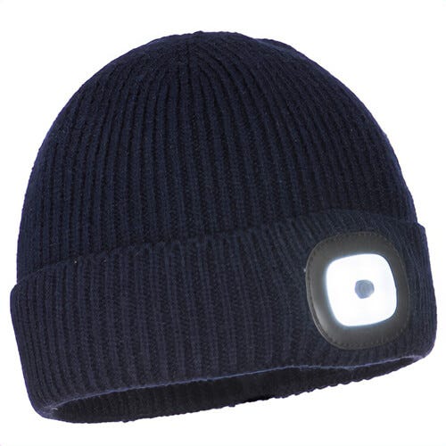 Portwest B033NAR Workman's LED Beanie, Acrylic, 150 Lumens, High-Medium-Flash Functions, One Size, Navy