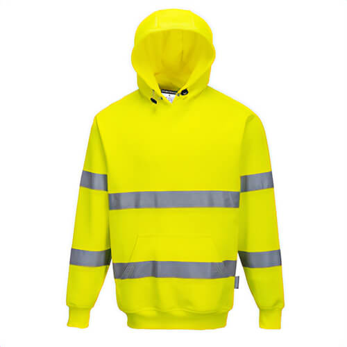 Portwest B304YERL Hi-Viz Hoodie, Kangaroo Pocket, Fully Elasticized Waistband, Yellow, L