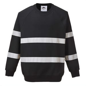 Portwest B307BKRXXXL Ionaâ„¢ Sweatshirt, Hi-Viz Reflective Tape, Crew Neck, Elasticized Cuffs, Twin Stitched Seams, Black, 3XL