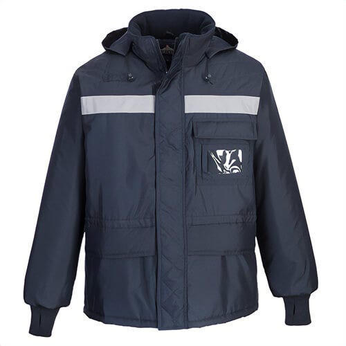 Portwest CS10NARXXXL ColdStore Jacket, Abrasion Resistant, Thermal Insulated, Reflective Tape, Drawcord Waist, Navy, 3XL
