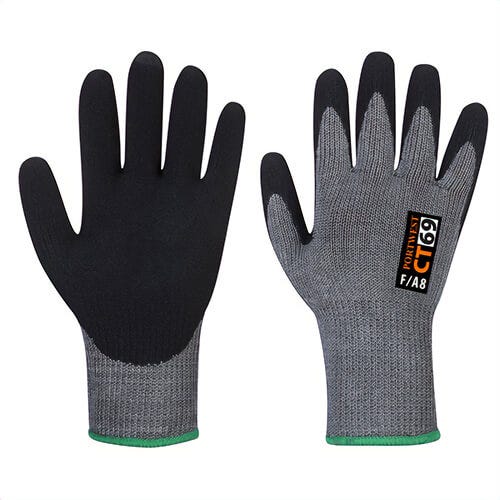 Portwest CT69G8RXXL CT Cut F7 Nitrile Glove, Cut Level A8, Gray/Black, 2XL