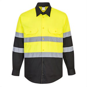 Portwest E066YBRXXL Hi-Viz Contrast Shirt Longsleeve, Yellow/Black, 2XL