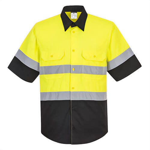Portwest E067YBRXXXL Hi-Viz Contrast Shirt Short Sleeve, Yellow/Black, 3XL