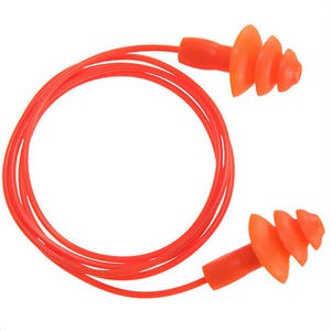 Portwest EP04ORR Reusable Corded TPR Ear Plugs, Individual Poly Bagged with Dispenser Box, Orange, 50 Pairs