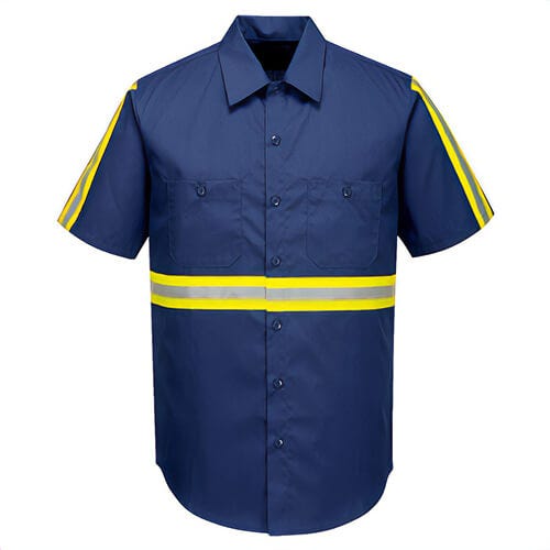 Portwest F124NARXXXL Iona™ Xtra Enhanced Shirt Short Sleeve, Reflective Tape, 2 Chest Pockets, Navy, 3XL