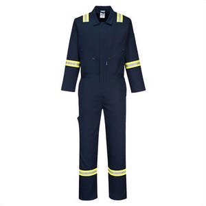 Portwest F129NARXXXL Ionaâ„¢ Xtra Enhanced 100% Cotton Coverall, 8 Pockets, Yellow/Silver Reflecive Tape, Navy, 3XL