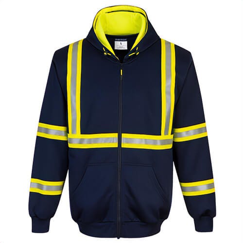 Portwest F130NARXXXL Iona™ Xtra Enhanced Zipped Hoodie, Front Zip, Yellow/Silver Reflex, 2 Pockets, 40+ UPF Fabric, Navy, 3XL