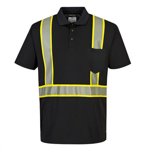 Portwest F140BKRXXXL Iona™ Plus Enhanced Polo Shirt Short Sleeve, Black, 3XL