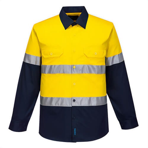 Portwest F145YNRXXXL Iona™ Enhanced Cotton Shirt Longsleeve, Yellow/Navy, 3XL