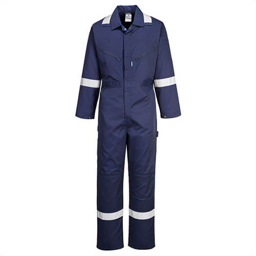 Portwest F813NARXXXL Iona™ Polycotton Coverall, Hi-Viz Reflective Tape, Stud Adjustable Cuffs, 10 Pockets, Navy, 3XL