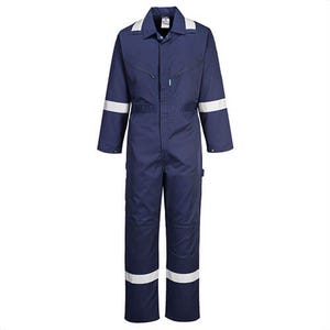 Portwest F813NARXXXL Ionaâ„¢ Polycotton Coverall, Hi-Viz Reflective Tape, Stud Adjustable Cuffs, 10 Pockets, Navy, 3XL