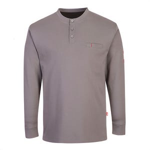 Portwest FR32GRRL Flame Resistant Antistatic Henley, Bizflame Knit Fabric, ARC2, 40+ UPF Rated Fabric, 2 Pockets, Gray, L