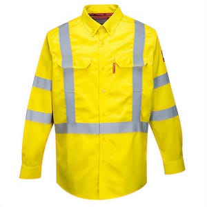 Portwest FR95YERXXXL Bizflame® 88/12 Hi-Viz Flame Resistant Shirt, Yellow, 3XL