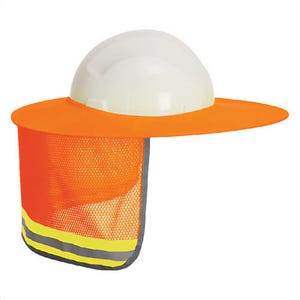 Portwest HA20ORR Hi-Viz Mesh Sun Shield, Wide Brimmed, Cooling Mesh Fabric, Adjustable Straps, Reflective Print, One Size, Orange