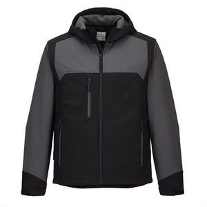 Portwest KX362BKRM KX3â„¢ Hooded Softshell Jacket, Windproof, Ripstop Water Resistant Fabric, Zipper Closure, Black, M