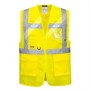 Portwest L476YERXXL Orion LED Executive Vest, Front Zip, 2 Lower Patch Pockets, Clear ID Pocket, D-Ring, Yellow, 2XL
