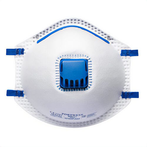 Portwest P201WHR N95 Valved Cup Respirator, 99% Filtration, Large Inner Space, Latex-Free, White, 10 pk